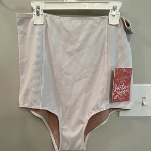 Kortni Jeane, white ribbed, high waist bathing suit bottom, medium, NWT